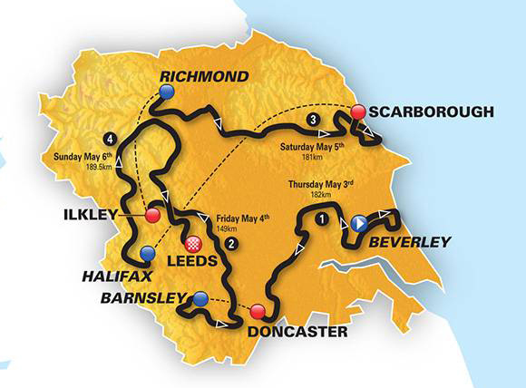 2018 Tour de Yorkshire map